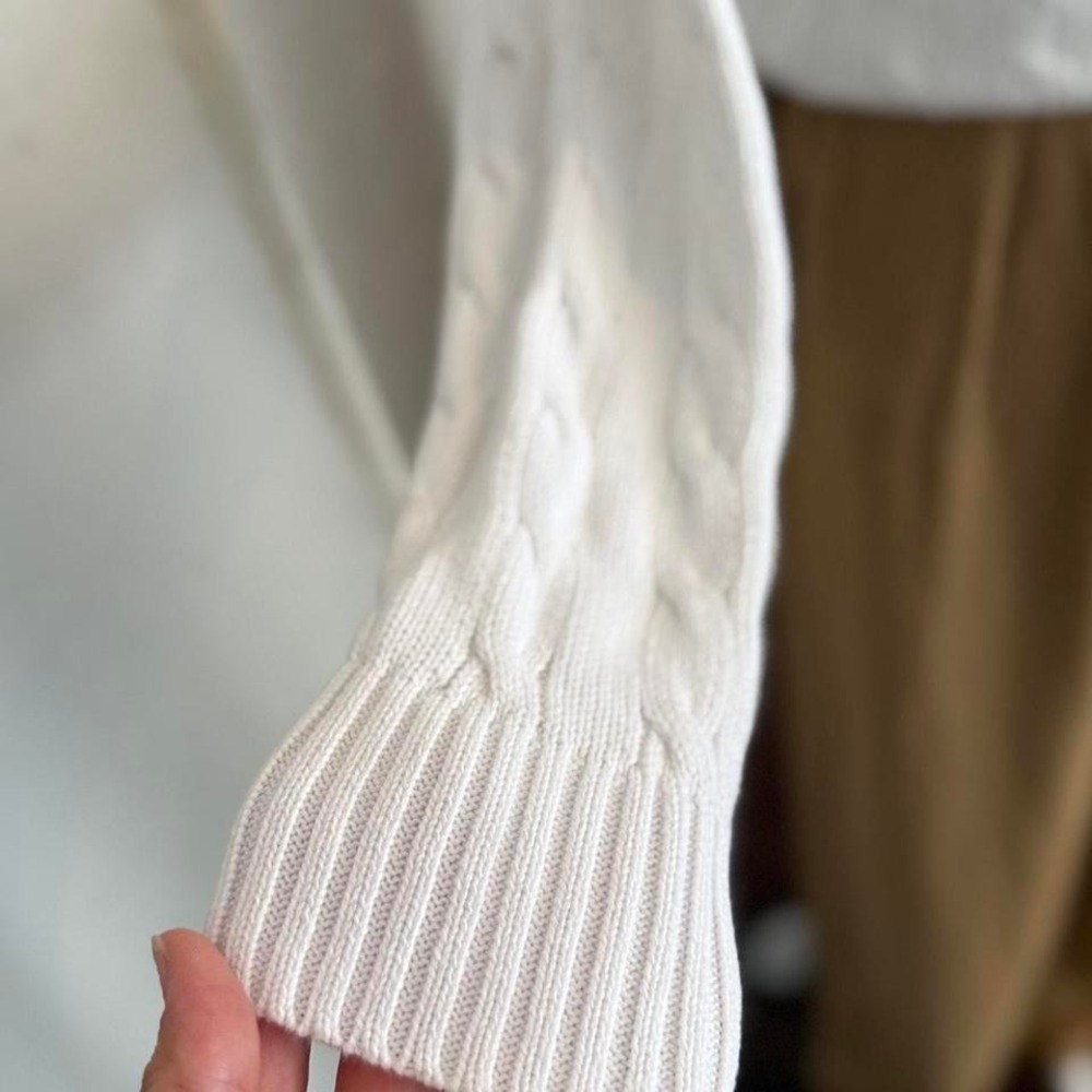 Ralph Lauren White Cable Knit Sweater Women's V Neck Striped Collar Top - Picture 3 of 8